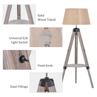 HOMCOM Multifunctional Floor Lamp with Shelf Height Adjustable Standing Lamp, Wood, and Beige(m-7)