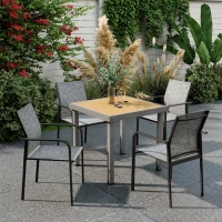 Outsunny Stackable Patio Chairs Set of 4, Outdoor Dining Chairs with 20" Deep Seat, All Weather Breathable Mesh, Armrests, Grey(m-1)