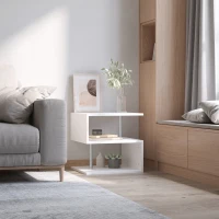 HOMCOM Wooden S Shape End Table 3 Tier Storage Shelves Organizer Living Room Side Table Desk White(m-1)