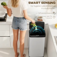 HOMCOM 12 Gallon (45 L) Sensor Can, Automatic Garbage Can with Soft-Close Lid, Fingerprint-Proof Stainless Steel, Silver(m-4)