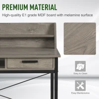 HOMCOM Industrial Computer Desk with Drawer and Open Shelves, Writing Table with Hutch for Home Office, Grey(m-5)