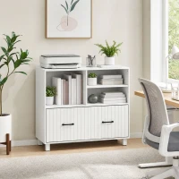 HOMCOM Lateral Office Filing Cabinet, 1-Drawer File Cabinet with Open Storage Shelves, Adjustable Hanging Bars, White(m-8)