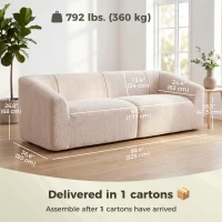 HOMCOM 3 Seater Sofa, Chenille Boneless Cloud Couch with Spring Cushion, Wide and Deep Seat, Beige(m-3)