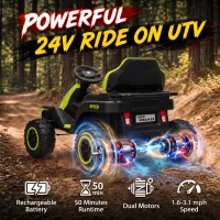 Qaba 24V Kids Electric Ride On Car with Dual Motors, Remote Control, 4-Wheel Suspension, Soft Start for 3-6 Years, Green(m-4)