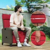 Outsunny Outdoor Recliner Chair with Adjustable Backrest, Cushion, Side Tray, Wine Red(m-7)