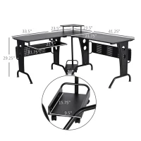 HOMCOM L-Shaped Corner Computer Office Desk Workstation with Elevated Shelf, Rolling Keyboard Tray, & Convenient CPU Stand, Black(m-3)