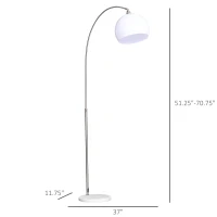 HOMCOM Arc Floor Lamp,Metal Standing Lamp, with 350° Flexible Lampshade, Adjustable Pole, and Marble Round Base for Living, Office, Bedroom, White/Silver(m-4)
