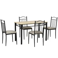 HOMCOM 5 Piece Dining Table and Chairs Set Wood Top Metal Frame Padded Seat Dining Table Set Home Kitchen Dining Room Furniture, Black(m-2)