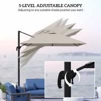 Outsunny 8 FT Aluminium Cantilever Patio Umbrella with 360° Rotation, Cross Base, Crank and Tilt for Garden, Patio, Light Grey(m-4)