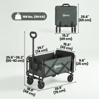 Outsunny Wagon Cart Foldable, Collapsible Wagon Cart with Removable Liner, Handle, Wheels, 72L & 198 LBS Capacity, Green(m-3)