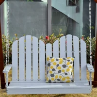 Outsunny 47'' 2-Seater Hanging Porch Swing, Outdoor Patio Swing Bench with Wooden Build, Water-Fighting Protection, & Classic Style, 440 lb Weight Capacity, Grey(m-14)