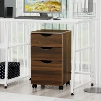 HOMCOM 3 Drawer Mobile File Cabinet with Wheels, Wood Filing Cabinet for Home Office, Rolling Under Desk Cabinet, Brown Wood Grain(m-17)