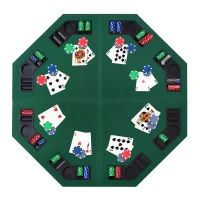 HOMCOM 48" Octagon Blackjack Poker Game Table Top Folding 8 Player Fit Various Desktop(m-10)