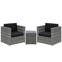 Outsunny Wicker Bistro Patio Set, 2 Porch Chairs & Glass Table, Black(m-1)
