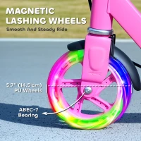Qaba Scooter for Kids Ages 3-8 with Light Up Wheels, Adjustable Handlebar, Rear Brake & Handbrake for Girls and Boys, Pink(m-5)