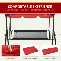 Outsunny 3-Seat Outdoor Patio Swing Chair, 2-in-1 Convertible Flat Bed, Canopy Swing Glider w/ Adjustable Shade, Removable Cushion and Pillows for Porch, Garden, Poolside(m-6)