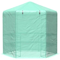 Outsunny Walk-in Greenhouse Outdoor 3 Tier 10 Shelf Warm House Garden Hexagonal Hot House with Roll-Up Zipper Door & Steel Frame(m-11)