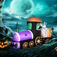 HOMCOM 8' Inflatable Halloween Spooky Train with Skeleton and Graveyard, Blow Up Outdoor LED Yard Display, Waterproof(m-10)