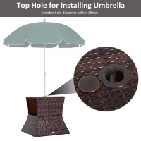 Outsunny Outdoor Side Table with Umbrella Hole, 2 Tier Rattan Wicker End Table with Storage Shelf, All Weather(m-4)