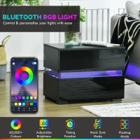 HOMCOM Modern Nightstand, Bedside Table with 2 Drawers, RGB LED Lights for Bedroom, Black(m-4)