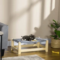 PawHut Raised Pet Bed Wooden Frame Dog Cot with Washable Cushion for Small Medium Sized Dogs Indoor Outdoor, 35.5" x 20" x 11"(m-10)