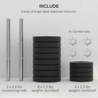 Soozier 2 x 33 lbs Adjustable Dumbbells Weight Set Dumbbell Hand Weight Barbell for Body Fitness Lifting Training for Home Office Gym, Black(m-6)