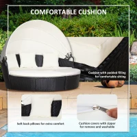 Outsunny 4 Pieces Outdoor Daybed, Patio Lounge Chair with Cushioned Round Sofa Bed, Sectional Patio Conversation Furniture Set with Canopy  & Coffee Table, Black(m-6)