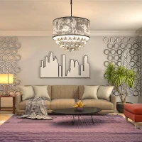 HOMCOM Modern Crystal Chandelier Light with Adjustable Hanging Pole, Ceiling-Connecting Metal Round Base, Grey(m-10)