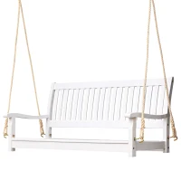 Outsunny 48'' 2-Seater Hanging Porch Swing, Outdoor Patio Wooden Swing Bench w/ Ropes, Slatted Design, 700 lb Weight Capacity, White(m-10)