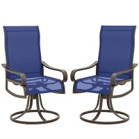 Outsunny Patio Dining Chairs Set of 2, 360° Swivel Rocking Outdoor Chairs with Armrests, Breathable Mesh, Navy Blue(m-9)