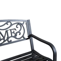 Outsunny 50" 2-Seater Garden Bench, Patio Decorative Chair Metal Backyard Loveseat Outdoor Furniture for Yard, Lawn, Porch, Black(m-10)