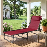 Outsunny Folding Chaise Lounge Pool Chair with 4-Position Reclining Back, Pillow, Breathable Mesh & Bungee Seat, Wine Red(m-2)
