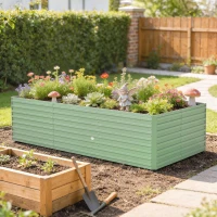 Outsunny 8 x 4 x 2ft Galvanized Raised Garden Bed, Reinforced Outdoor Planter Box with Open Bottom, Light Green(m-1)