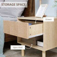 HOMCOM Modern Bedside Table with Drawer and Open Shelf, Sofa Side Table for Bedroom Living Room, Natural(m-5)
