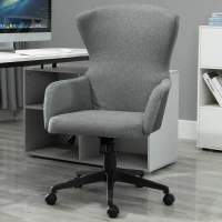 Vinsetto Swivel Office Chair Modern Linen Upholstered Home Computer Desk Task Chair with Cushioned Arm, Wheels, Adjustable Height, Grey(m-13)