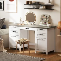 HOMCOM Computer Desk with Drawers Office Desk with 7 Drawers Charging Station Study Table 57" Brown White(m-8)