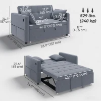HOMCOM 3‑in‑1 Convertible Sofa Bed, Pull Out Sleeper Sofa with USB Charging, Adjustable Backrest, Side Pockets, Dark Grey(m-3)