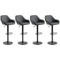 HOMCOM Adjustable Bar Stools, Swivel Counter Height Barstools with Footrest and Back, PU Leather and Steel Round Base, for Kitchen Counter and Dining Room, Set of 4, Black(m-11)