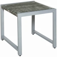 Outsunny Rattan Coffee Table, Wicker Patio Side Table with Tempered Glass Top and Aluminum Frame for Outdoor, Garden, Gray(m-11)