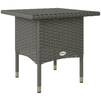 Outsunny Wicker Outdoor Side Table, 20" Square Patio End Table w/ Full Woven Top, Grey(m-9)