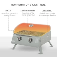 Outsunny 2 Burner Propane Gas Grill, Portable Tabletop BBQ with Foldable Legs, Lid, for Camping, Picnic, Silver(m-4)