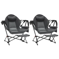 Outsunny Hammock Camping Chair Set of 2, Adjustable Back Folding Swinging Hammock Chair with Cup Holder, Padded Seat, Dark Gray(m-1)