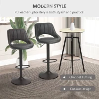 HOMCOM  Set of 2 Adjustable Bar Stools with PU Upholstered Back, Footrest, Round Base for Kitchen, Dining Room, Grey(m-7)