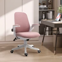 Vinsetto Linen-Touch Fabric Office Chair Swivel Task Chair with Adjustable Lumbar Support, Height and Flip-up Arms, Pink(m-10)