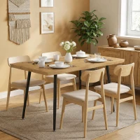 HOMCOM Dining Table Modern Nordic Kitchen Table Seats 4 People Thick Curved Tabletop Oak Grain Black 43.3" x 27.6" x 29.5"(m-1)