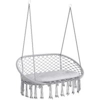 Outsunny 2-Person Hammock Chair Macrame Swing with Soft Cushion, Hanging Cotton Rope Chair for Indoor Outdoor Home Patio Backyard, Light Gray(m-1)