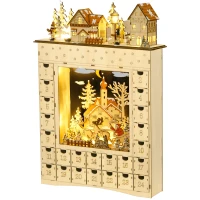 HOMCOM Christmas Advent Calendar, Wooden Countdown to Christmas Table Decoration with 24 Drawers, Lights, Battery Operated(m-2)