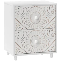 HOMCOM Mid-Century Bedside Table, Nightstand with 2 Drawers, Side End Table for Bedroom, White(m-9)