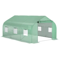 Outsunny 11.5 x10 x6.5 ft Walk-in Tunnel Greenhouse with Zippered Mesh Door and 8 Mesh Windows, Gardening Plant Hot House with Galvanized Steel Hoops, Green(m-8)
