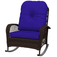 Outsunny Rattan Porch Rocker w/ Plush Cushion, Dark Blue(m-1)